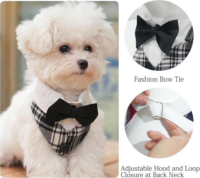 Dog Tuxedo Wedding Suit Shirt with Bow Tie, Formal Outfit Tux Attire for Puppy Small Medium Dogs Cats Costume (Black Tux, Large)