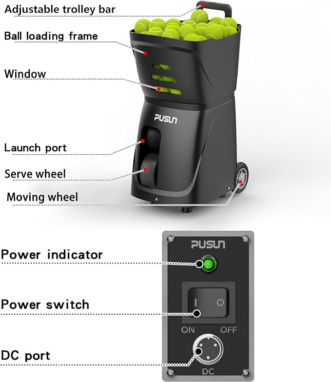 PT-SMART Tennis Ball Machine - Smart App for Apple Watch & Phone Control, Tennis Ball Launcher with 20 Landing Points, 12 Training Modes & 4-6h Battery Life, Tennis Serving Machine