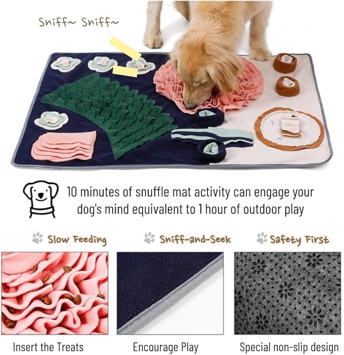 Dog Snuffle Mat Slow Feeding Mats Sniffing Puzzle Toys Interactive Burrow Activity Hide and Seek Enrichment Toys for Foraging Training Dog Gifts for Small Medium Large Dogs (Dinning Set)