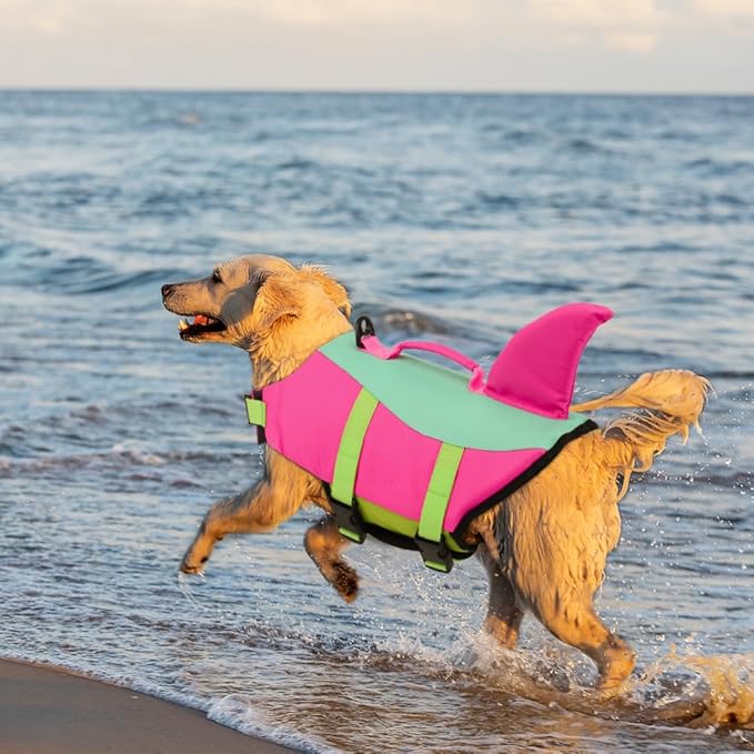 EMUST Large Dog Life Jacket, Dog Life Vests for Swimming, Adjustable Small/Medium/Large Dog Flotation Vest for Water at Pool, Beach, Boating (XL,PinjiePink)