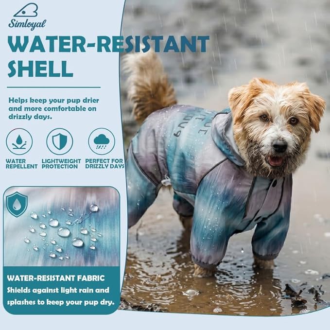 Dog Raincoat with Hood, Full Coverage Dog Rain Suit, Puppy Rain Jacket for Small Dogs Outdoor Use, Glacier Blue Size M