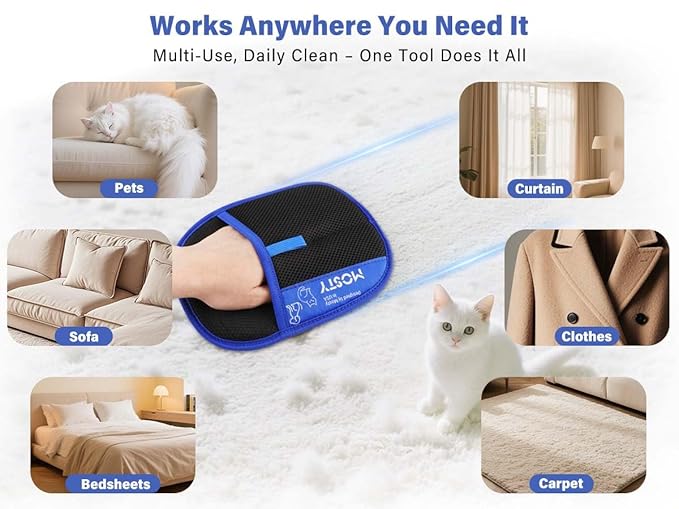 MOSTY Pet Hair Removal Glove | Reusable Cat & Dog Furaway Magic Glove for Sofa, Furniture, Couch, Carpet, Laundry, Car Seat | Double Sided Pet Deshedding Glove | Quick Cleaning Fur Remover Tool 1PCS