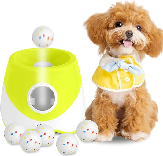 TeqHome Automatic Ball Launcher for Dogs, Interactive Dog Ball Thrower with 6 PCS 2.17" ETPU Balls, 3 Adjustable Distance Settings (20-46FT), Indoor Outdoor Fetch Trainer Toy for Small & Medium Dogs