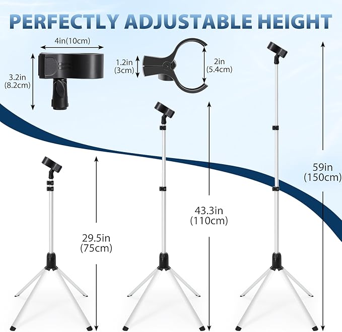 Hair Dryer Stand, 29-59 Inch Adjustable Hair Dryer Holder, 360 Degree Rotating Lazy Hair Dryer Stand Hand Free for Bathroom, Vanity, Makeup Room, matte black