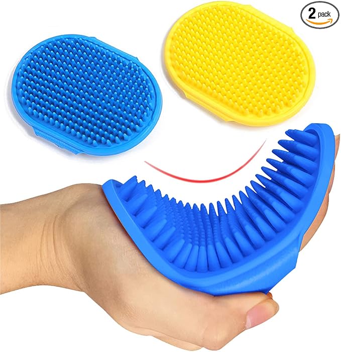 Dog Grooming Brush, Pet Shampoo Bath Brush Shedding Soothing Massage Rubber Comb with Adjustable Ring Handle for Long Short Haired Dogs and Cats 2pcs