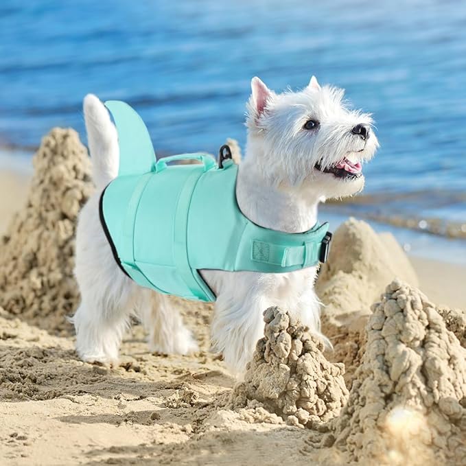 EMUST Dog Life Vests, Pet Floats for Swimming, Boat, Pool, Ripstop Dog Life Jacket with High Buoyancy and Lift Handle for Small and Medium Breeds, (M,SolidTurquoise)