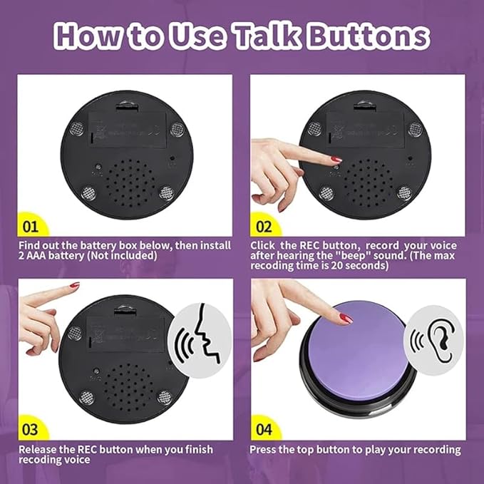 4PCS Recordable Dog Buttons, Dog Buttons for Communication Pet Training Buzzer, Dog Talking Button Set Funny Gift