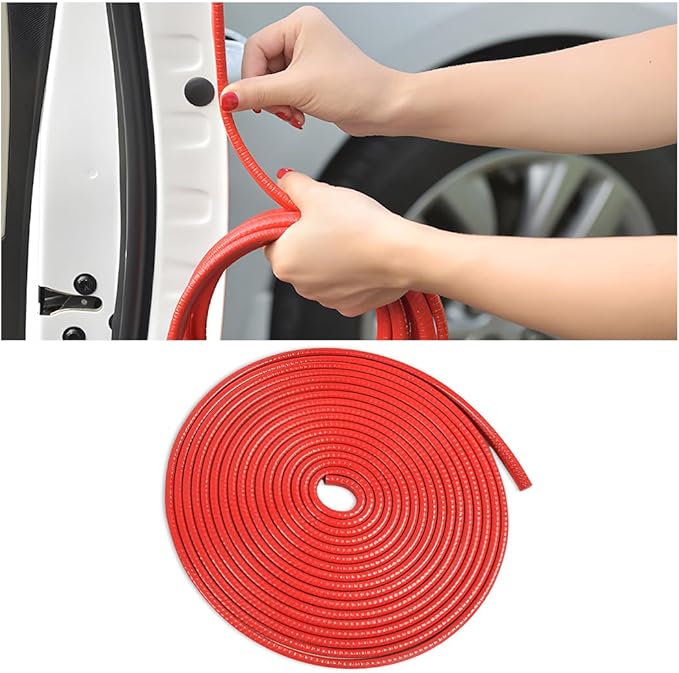 Osilly Car Door Edge Guards, U Shape Rubber Seal Car Edge Trim Protection, Weather Proof Aluminum Automotive Door Molding, 16Ft (Red)