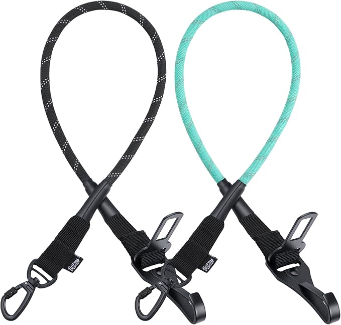 2Pcs Dog Seat Belt for Car, Universal Dog Car Seatbelt with Buckle and Hook Latch, 360° Rotatable Lockable Clasp, Reflective Safety Pet Harness for Vehicle, Pet Safety Restraint, Black + Cyan