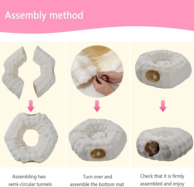 2 in 1 Luxury Plush cat Tunnel with cat Bed for Small Medium Large Cats,Multifunctional Cat Toys.