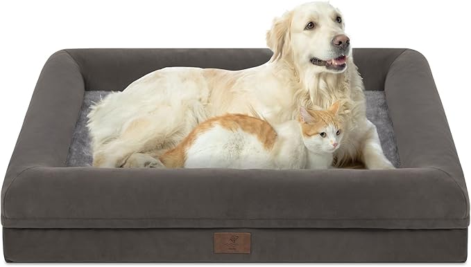 Dog Beds for Extra Large Dogs, Orthopedic Egg Crate Foam Dog Bed with Removable Washable Cover, Waterproof Non-Slip Bottom 4-Sides Removable Bolster XL Pet Couch, Olive Green