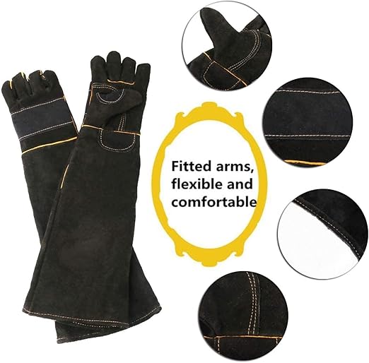 AOWPFVV Long Sleeve Thick Leather Animal Handling Glove Anti Scratch Protective Gloves for Training Dog Cat Bird Snake Parrot Lizard Wild Animals Reptiles,Bite Resistant Gloves(Large,23.6in)
