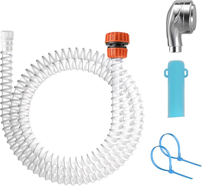 Slip-On Tub Hose for Bathtub Faucet, Ear-Tab Zip-Tie Connector, Handheld Sprayer Head, No-Install Faucet Hose Attachment for Hair Washing & Cleaning, 6 ft, Fits Spouts up to 3 in