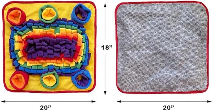 Interactive Dog Snuffle Mat for Mental Stimulation and Enrichment for Dogs, Pigs, Rabbits, and Other Pets (Rainbow)