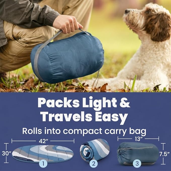 Travel Dog Bed (42" x 30") – Foldable & Packable for Travel, Road Trip, Camping – Lightweight, Water Resistant & Cozy Soft Padding – Compact, Portable & Machine Washable – Medium & Large Breeds: Blue