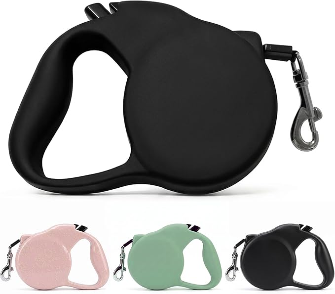 Retractable Dog Leash for Small/Medium Dogs, Cats & Puppies – Black Flexi Walking Lead with Correa para Perros (Black-Small)