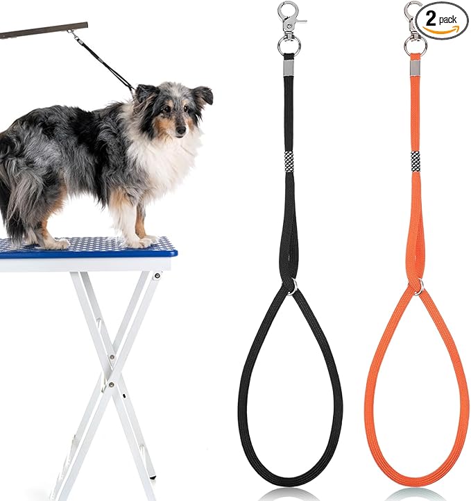 Dog Grooming Loop, 2 Pcs Adjustable Nylon Restraint Noose Fixed Dogs Cat Safety Tether Straps Standard Dog Leashes for Pet Grooming Table Bathtub (Black, Orange)