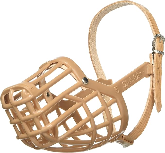 OmniPet Leather Brothers Italian Basket Dog Muzzle, Adjustable Secure Fit, Comfortable Design, Training and Safety, Averts Biting, Prevents Chewing and Scavenging, Perfect for Grooming - Tan, Size 8