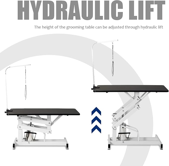 42.5” Pet Dog Hydraulic Grooming Table Adjustable Height Trimming Drying Table with Arms, Noose for Small/Medium/Large Dogs, Cats, Maximum Capacity Up to 360lbs
