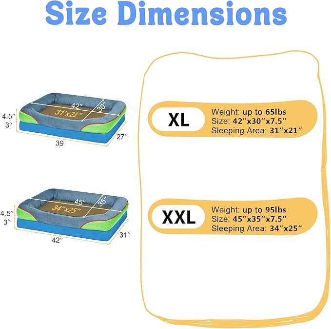 Chez Paw Orthopedic Extra Large Dog Bed - XXL Washable Giant Pet Couch Sofa with Removable Cover Waterproof Bolster for Large Size Dogs, 45x35