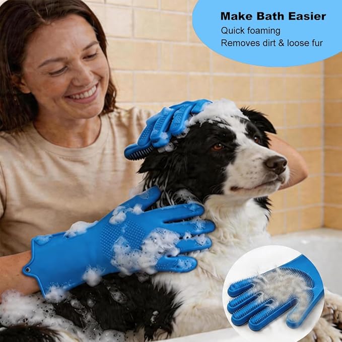 3PCS Dog Bath Supplies - Dog Washing Gloves and Pet Shampoo Brush, Wash Mitt with 3000 Soft Bristles, Adjustable Handle Scrubber for Bath, Massage and Grooming