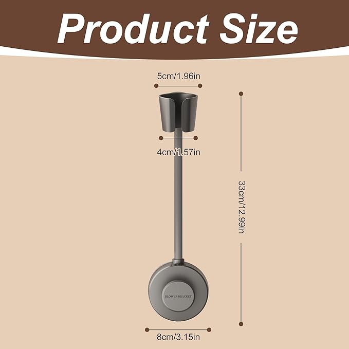 Hair Dryer Stand Hands Free Wall, 360 Adjustable Hose Positionable Arm and strong adhesive Suction Cup Hair dryer storage rack for Ceramic Tile (Grey 1Pack)