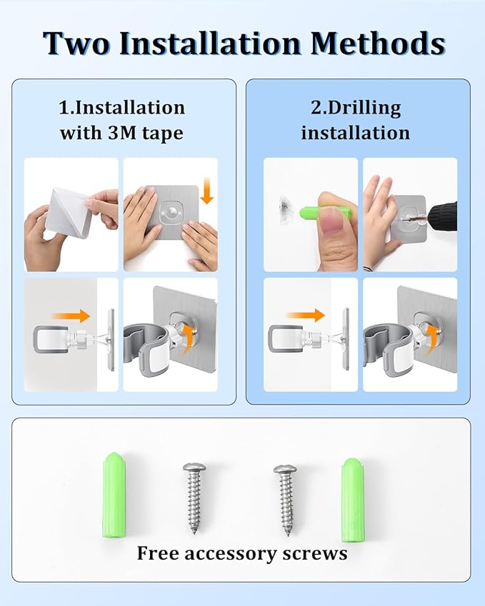 Universal Hair Dryer Holder Wall Mounted, Ultra-Secure Hair Dryer Hanger with Adhesive & Screw Mounting, Angle-Adjustable Blow Dryer Holder for Vanity, Bathroom, Salon-Fixed Type(1 Pack)