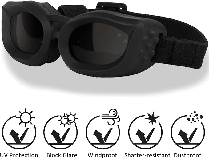 Dog Goggles Small Breed, UV/Wind/Dust/Fog Protection Pet Sunglasses with Adjustable Strap,Outdoor Dog Sunglasses for Small Dogs,Easy Wear