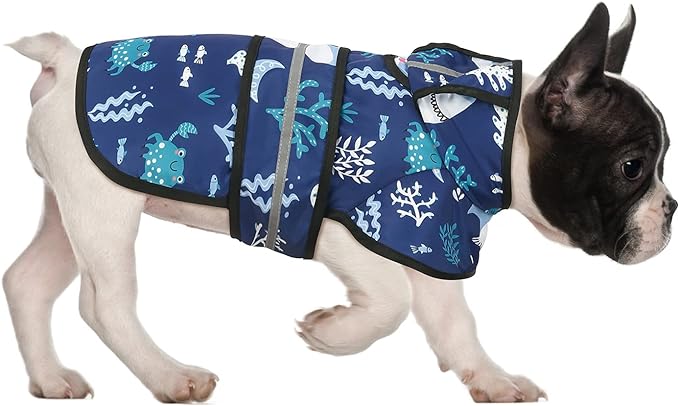 HDE Dog Raincoat Jacket Reflective Adjustable Hooded Pet Poncho Rain Coat with Leash Hole for Small to X-Large Dogs Sharks - M