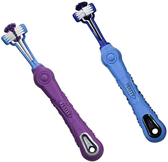 Orgrimmar 2 Pcs Three Sided Pet Toothbrush Teeth Care Dog Brush Addition Bad Breath Tartar Dog Cat Cleaning Mouth