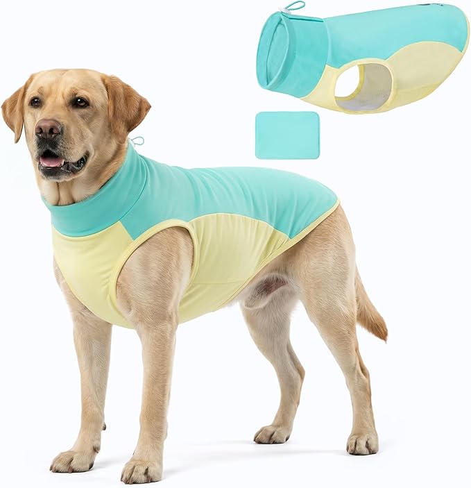 KYEESE Dog Cooling Vest, Lightweight Shirt with Insert Cooling Pad, Sun Protection Summer Heat Relief Outfit for Medium Large Dogs, Reflective Dog Clothes for Outdoor Walking, Blue, 2XL