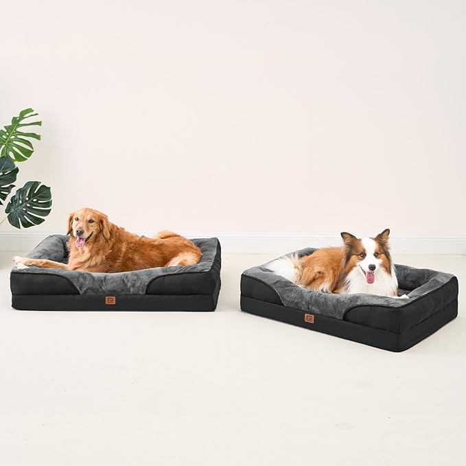 EHEYCIGA Orthopedic XL Dog Bed for Large Sized Dog, 42x30 Inch Extra Large Memory Foam Dog Couch Bed with Sides, Waterproof Liner & Washable Removable Cover, Bolster Pet Sofa, Grey/Black