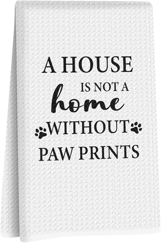 House Warming Gifts New Home, Dog Themed Gift Kitchen Towels 24x14 Inch, Dogs Mom Gifts for Women, Dog Decorations for The Home Bathroom, Paw Prints Kitchen Tea Hand Towels, Waffle Weave Dish Towel