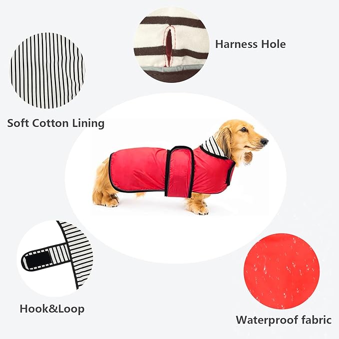 Dachshund Raincoat Corgi Raincoat Dogs Waterproof fit for Dachshunds Weiner Long Back Breeds with Reflective Stripe Great Coverage in Autumn Winter - Red - L