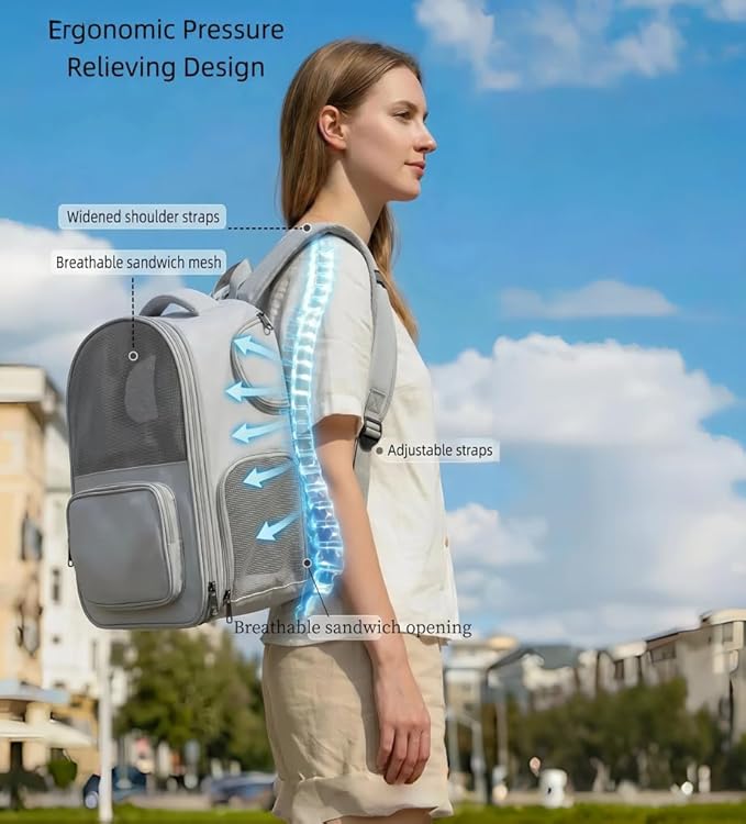 Pet Carrier Backpack for Cats and Small Dogs-Expandable Pet Tent Breathable Visible Pet Bag for Kitty and Puppy Foldable Pet Nest Bed Perfect for Travel Walks Shopping Vet Visits Home Use-Gray