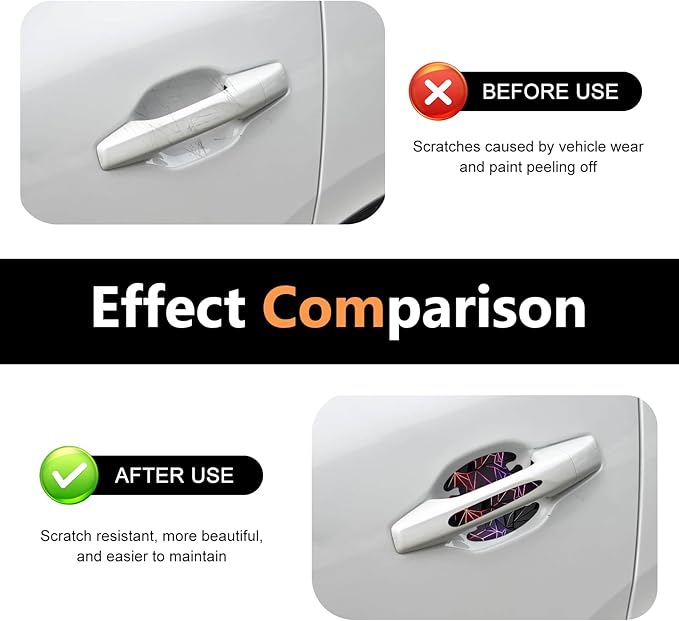 8 PCS Car Door Handle Protector Stickers, Carbon Fiber Scratch-Resistant Automotive Bowl Decals, Self-Adhesive Car Door Handle Paint Protective Film, Universal for Most Cars (Style 4)
