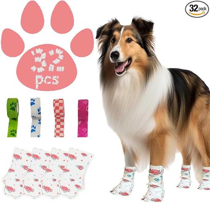 Disposable Dog Booties for Dogs Cats Paw Protector,Waterproof and Breathable with Adjustable Bandage,32Pcs Pet Booties for Small Medium Large Dogs Indoor & Outdoor Use(M,Paw Width:1.78~2.56inches)