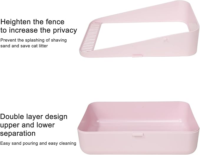 Sfozstra Pink Open High-Sided Cat Litter Box - Medium, Anti-Scatter & Low Tracking, Raised Enclosure Leak-Proof, Easy-Clean ABS Material, for Cats Up to 13 lbs