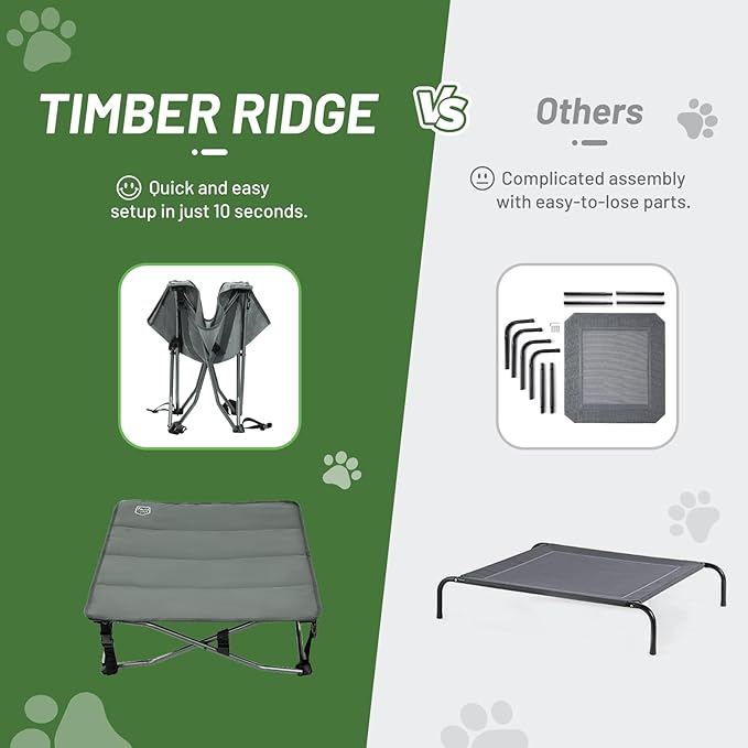 Timber Ridge Small Elevated Dog Bed, 3-in-1 Portable, Folding, and Raised with Removable Pad Mat, Cooling Design for Indoor and Outdoor Use, Grey