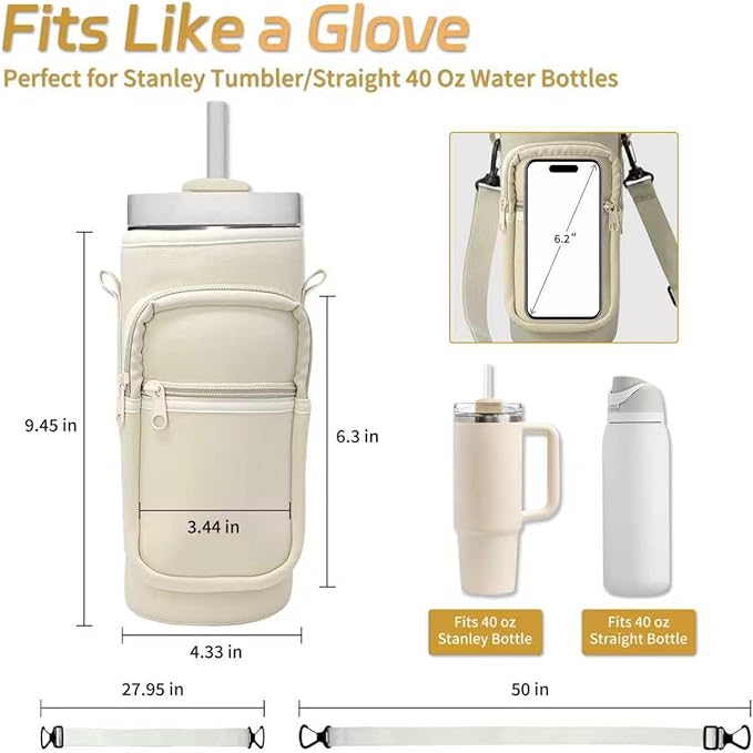 Water Bottle Holder with Strap, Insulated Crossbody Sling Bag, Carrier with Phone Pocket for Walking Hiking Camping Fishing