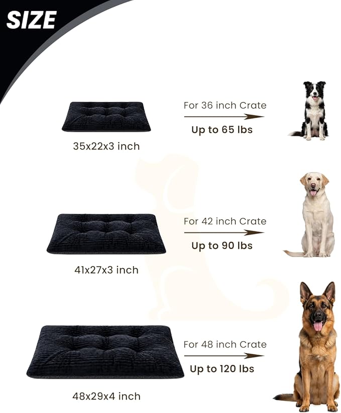 KSIIA Dog Crate Bed Washable Dog Beds for Large Dogs Deluxe Thick Flannel Fluffy Comfy Kennel Pad Anti-Slip & Anti-Scratch Pet Sleeping Mat, 35 x 23 Inch, Black