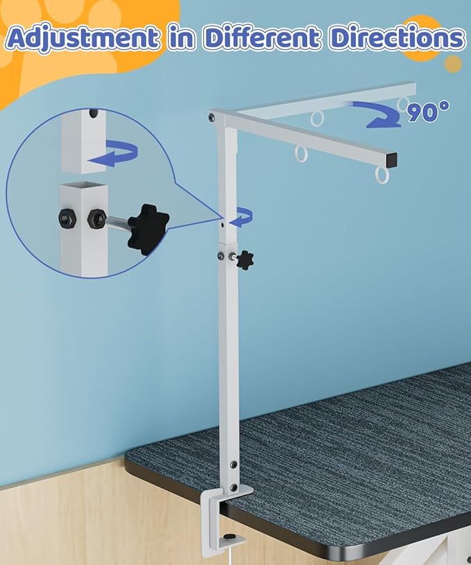 Dog Grooming Arm with Clamp for Small Dog, Adjustable Height to 33in, Pet Grooming Arm for Table with 1 Loop Noose & 2 No Sit Haunch Holder for Home & Store Nail Trimming (Table Not Include)