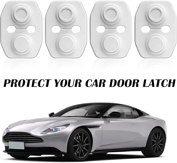 4PCS Universal Silicone Car Door Latch Covers,New Silicone Door Latch Protective Cover with 3 Layers of Shock Absorption for Protection & Noise Reduction,Soft Car Doors Strike Protector (White)