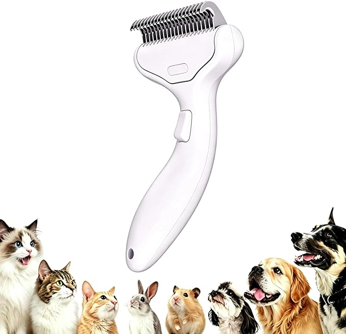 Undercoat Rake for Dogs & Cats, Deshedding Brush for Long haired Pets,Dog Brush for Shedding with Release Button,Best Cat Undercoat Brush&Deshedding Tool for Grooming (Creamy-White)