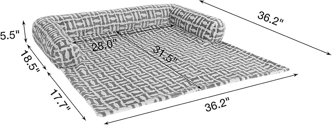 Orthopedic Dog Bed Mat for Large Dogs, Washable Sofa Protector Pet Bed with 3-Sided Bolster, Shredded Memory Foam & Plush Support, Non-Slip Bottom for Medium & Small Dogs (Grey)