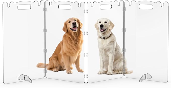 Clear Acrylic Dog Pet Gate - 99% Transparency Gentle Bond Seamlessly with Home - 32in Tall Foldable Freestanding No-Drill Tool-Free Assembly - for Small to Large Dogs Cats Indoor Stairs Doorways