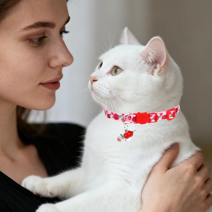 PUPTECK Cat Collar Breakaway with Bells, Kitten Collar Outfit Adjustable for Girl Boy Small Pet Puppy Bunny, Cute Costume Accessory with Safety Release Buckle (Valentines)