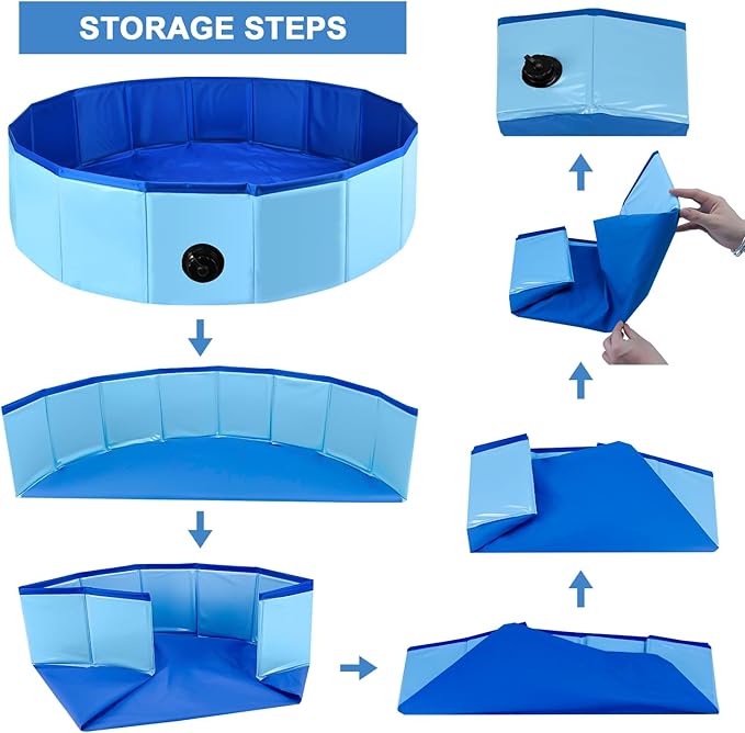 Enenes Folding Dog Pool 32x8 Inch Portable PVC Pet Swimming Pool & Bath Tub with Drawstring Storage Bag Collapsible Ball Pit for Indoor/Outdoor Use, Puppy Bath Tub for Dogs, Cats, Puppies
