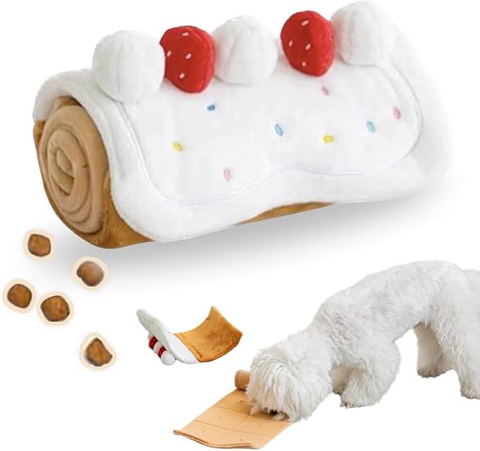 Dog Snuffle Mat Slow Feeding Mats Sniffing Puzzle Toys Interactive Burrow Activity Hide and Seek Enrichment Toys for Foraging Training Dog Gifts for Small Medium Large Dogs (Cake Roll)