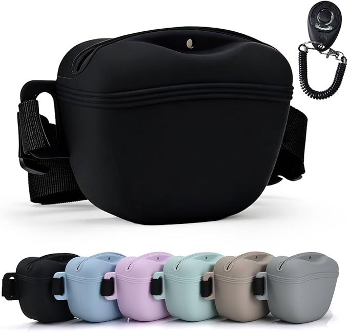 Pet Training Snack Pouch with Clicker 2.0 Upgraded Magnetic Closure, 1.66 Cup Silicone Belt for Dog Treats，Perfect for Exercising and Walking